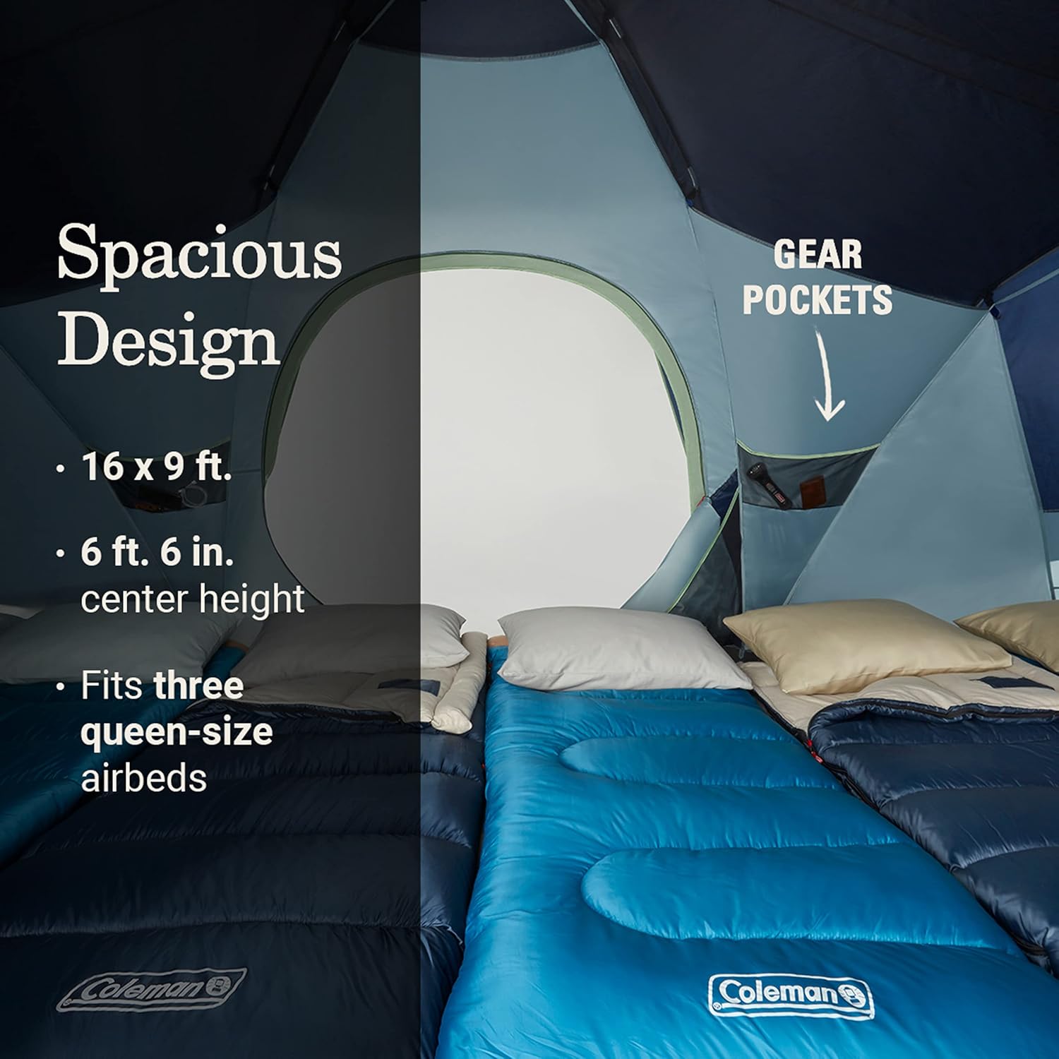 Coleman Skydome Dark Room Tent, Familienzelt für 4/6/8/10 Personen blockt 90% der Sonneneinstrahlung ab und ist in 5 Minuten aufgebaut, wetterfestes Zelt bietet 20% mehr Kopffreiheit