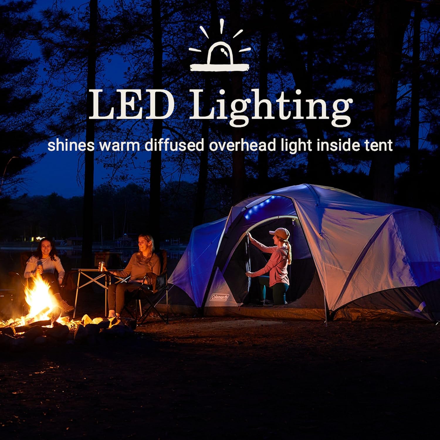 Coleman Skydome Camping Tent with LED Lights, Weatherproof 4/8 Person Family Tent Includes Pre-Attached Poles, Rainfly, Carry Bag, Ventilation and LED Lighting System, Sets Up in 5 Minutes · v3