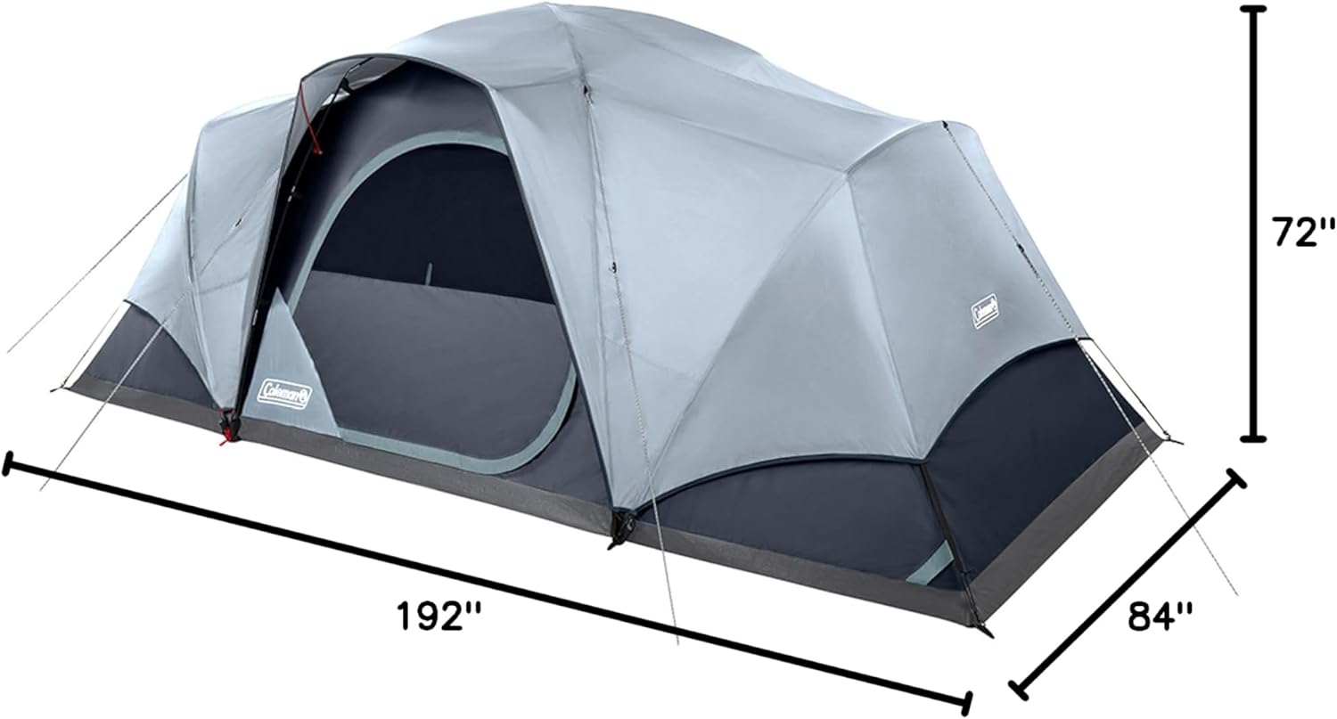 Coleman Skydome Camping Tent with LED Lights, Weatherproof 4/8 Person Family Tent Includes Pre-Attached Poles, Rainfly, Carry Bag, Ventilation and LED Lighting System, Sets Up in 5 Minutes · v3