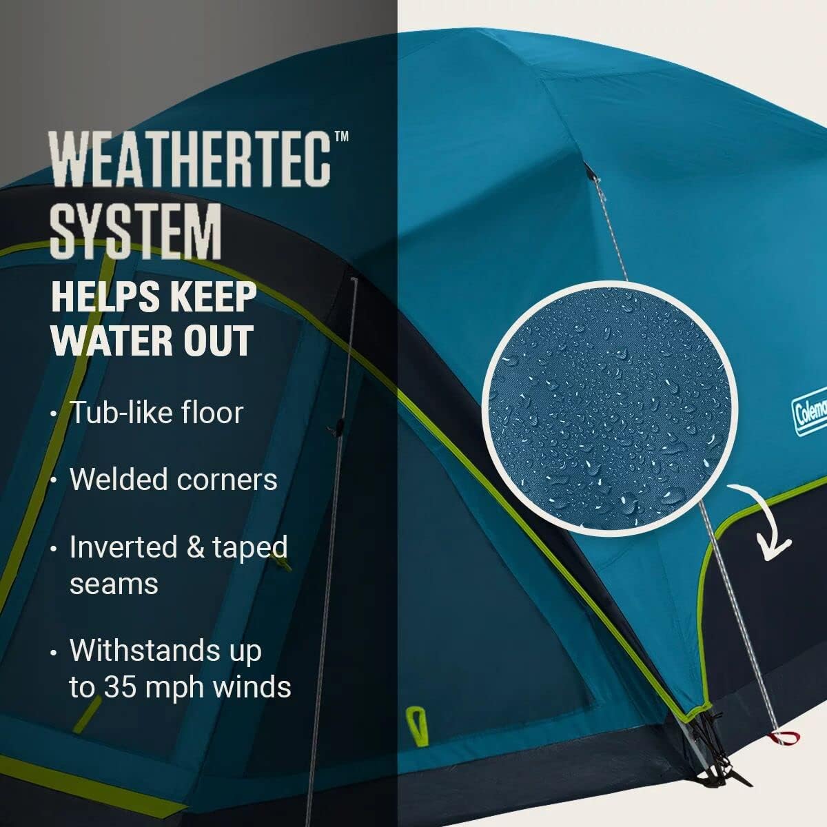 Coleman Skydome Kamp Çadırı, Karanlık Oda Teknolojisi ve Ekranlı Verandalı, Hava Koşullarına Dayanıklı 4/6 Kişilik Çadır Güneş Işığının %90'ını Engeller, 5 Dakikada Kurulur ve Ekstra Depolama/Uyku Yeri içerir