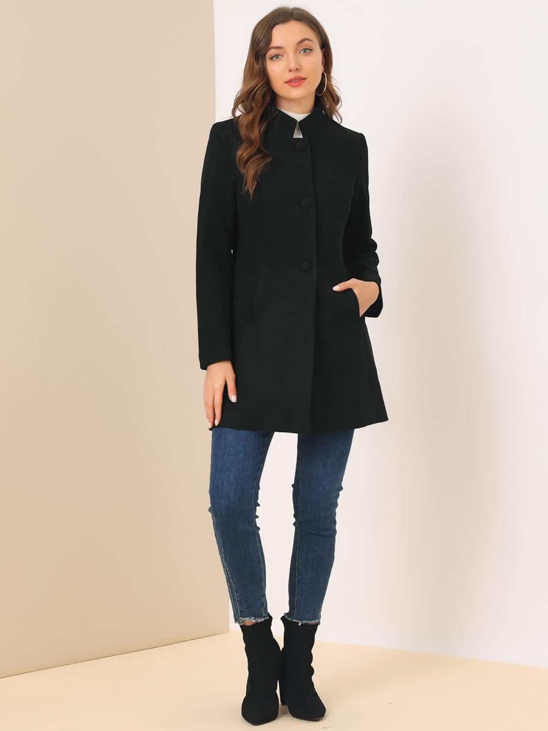 Allegra K Womens Winter Overcoat Mid-Long Stand Collar Single Breasted Coat Outerwear · v9