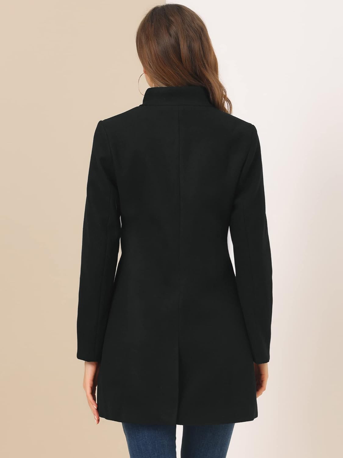 Allegra K Womens Winter Overcoat Mid-Long Stand Collar Single Breasted Coat Outerwear · v9