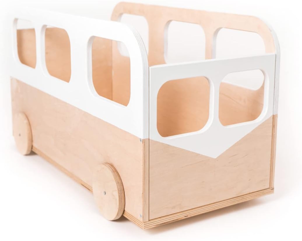 EWART WOODS Wooden toy box Kids toy storage book bin nursery bookshelf baby room furniture bookcase organizer with wheels · v12
