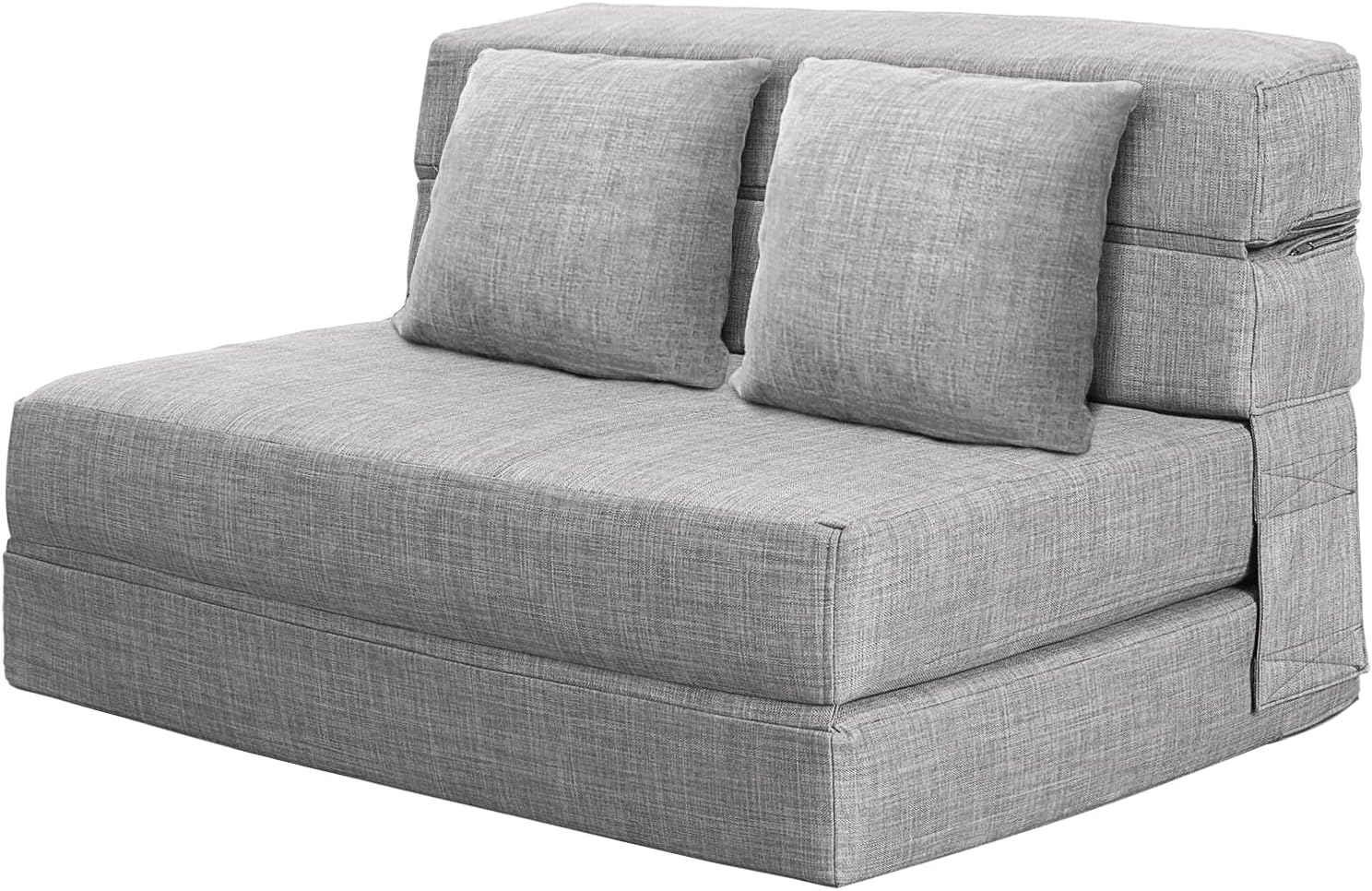 ANONER 60 Folding Sleeper Chair Sofa Bed Lazy Couch with 2 Pillows, Queen Size Memory Foam Washable Cover, Light Gray · v2