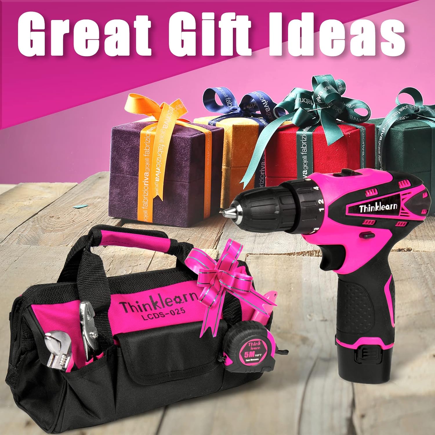 Pink Drill Set for Women, 137 Piece Hand and Power Tool Set with 12V Cordless Drill, Home Tool Kit for DIY, Necessities for Daily Decoration and Maintenance, As a Creative Gift for Ladies