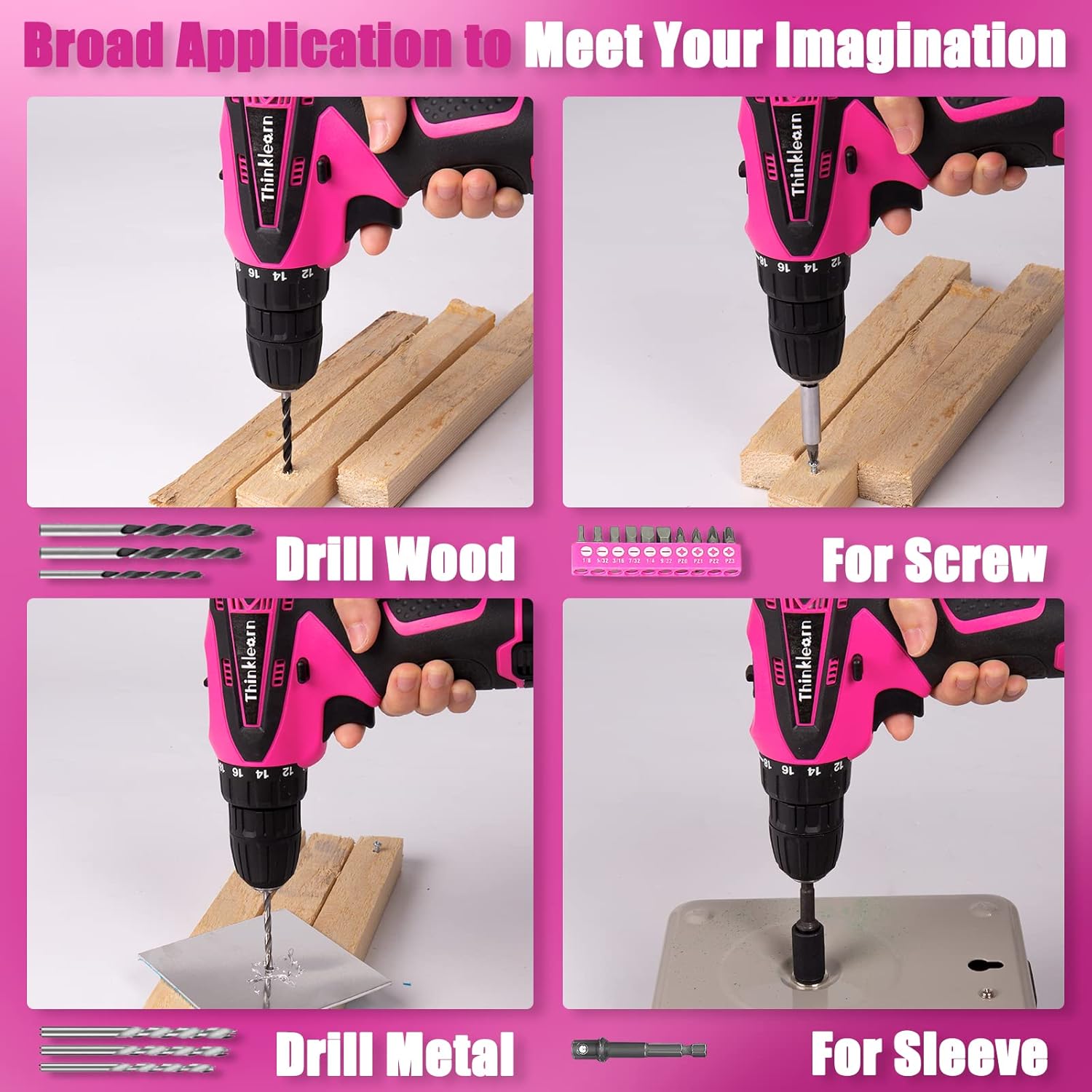 Pink Drill Set for Women, 137 Piece Hand and Power Tool Set with 12V Cordless Drill, Home Tool Kit for DIY, Necessities for Daily Decoration and Maintenance, As a Creative Gift for Ladies