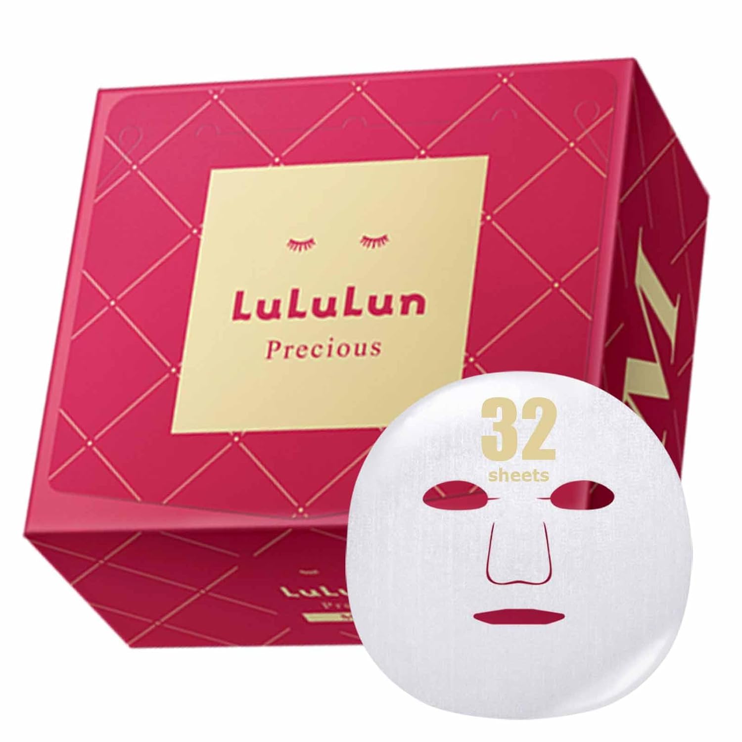 Lululun 32pc Facial Sheet Mask, Hydrating Face Mask Sheet  Moisturizing Face Mask Pack Set for Beauty Skincare from Japan, PRECIOUS RED