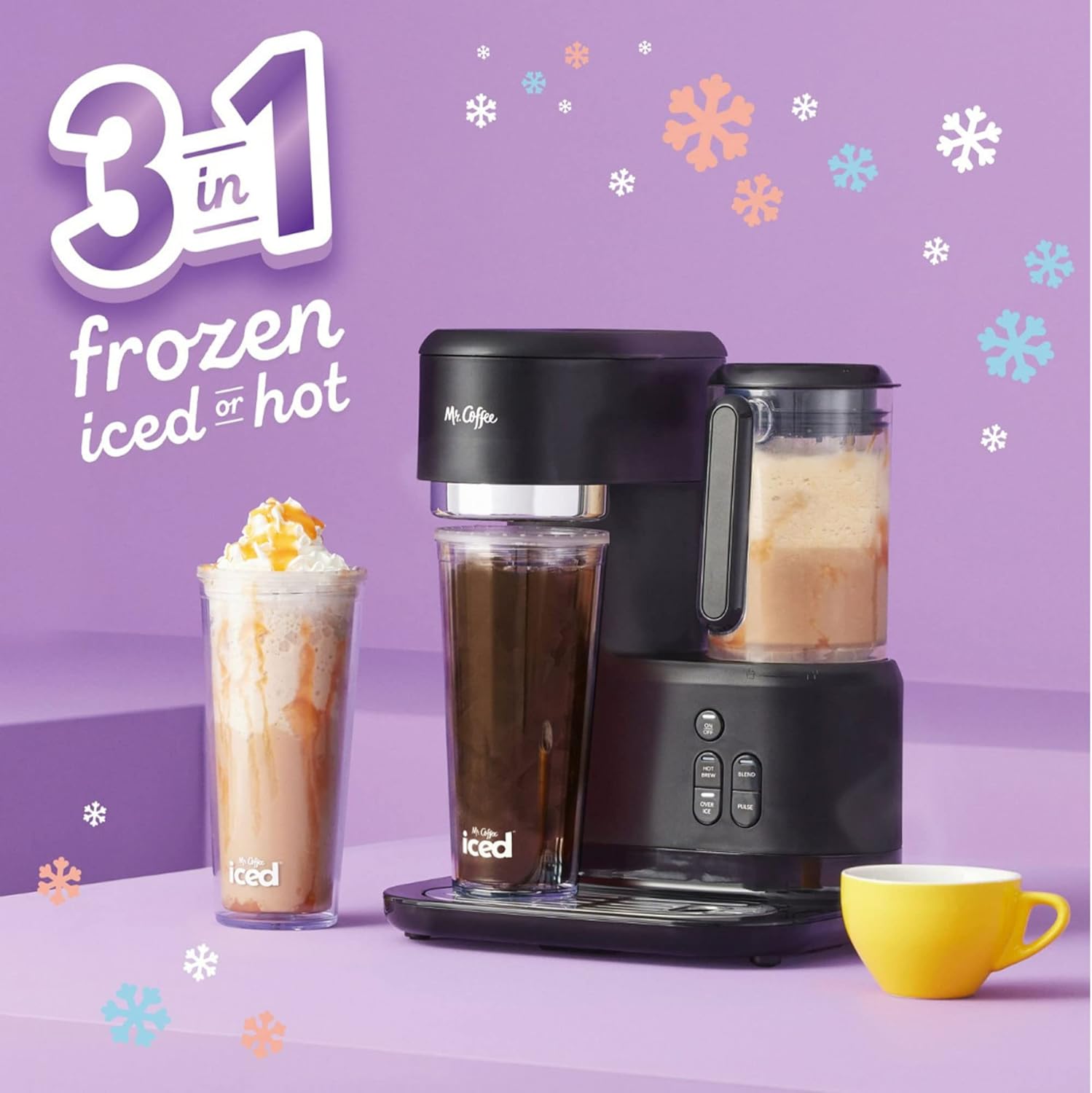 Mr. Coffee 3-in-1 Single-Serve Iced and Hot Coffee/Tea Maker with Blender with Reusable Filter, Scoop, Recipe Book, 2 Tumblers, Lids and Straws, Black · v2