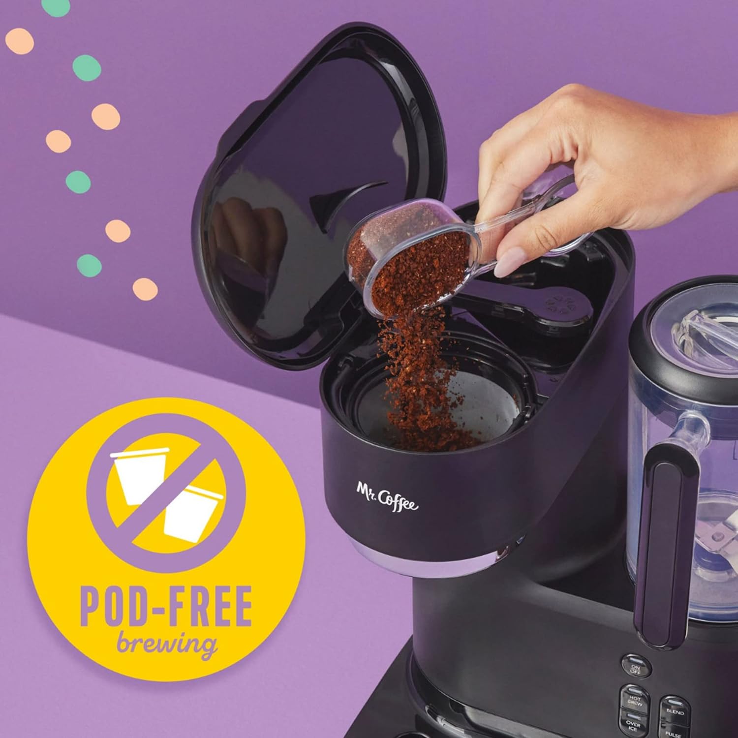 Mr. Coffee 3-in-1 Single-Serve Iced and Hot Coffee/Tea Maker with Blender with Reusable Filter, Scoop, Recipe Book, 2 Tumblers, Lids and Straws, Black · v2
