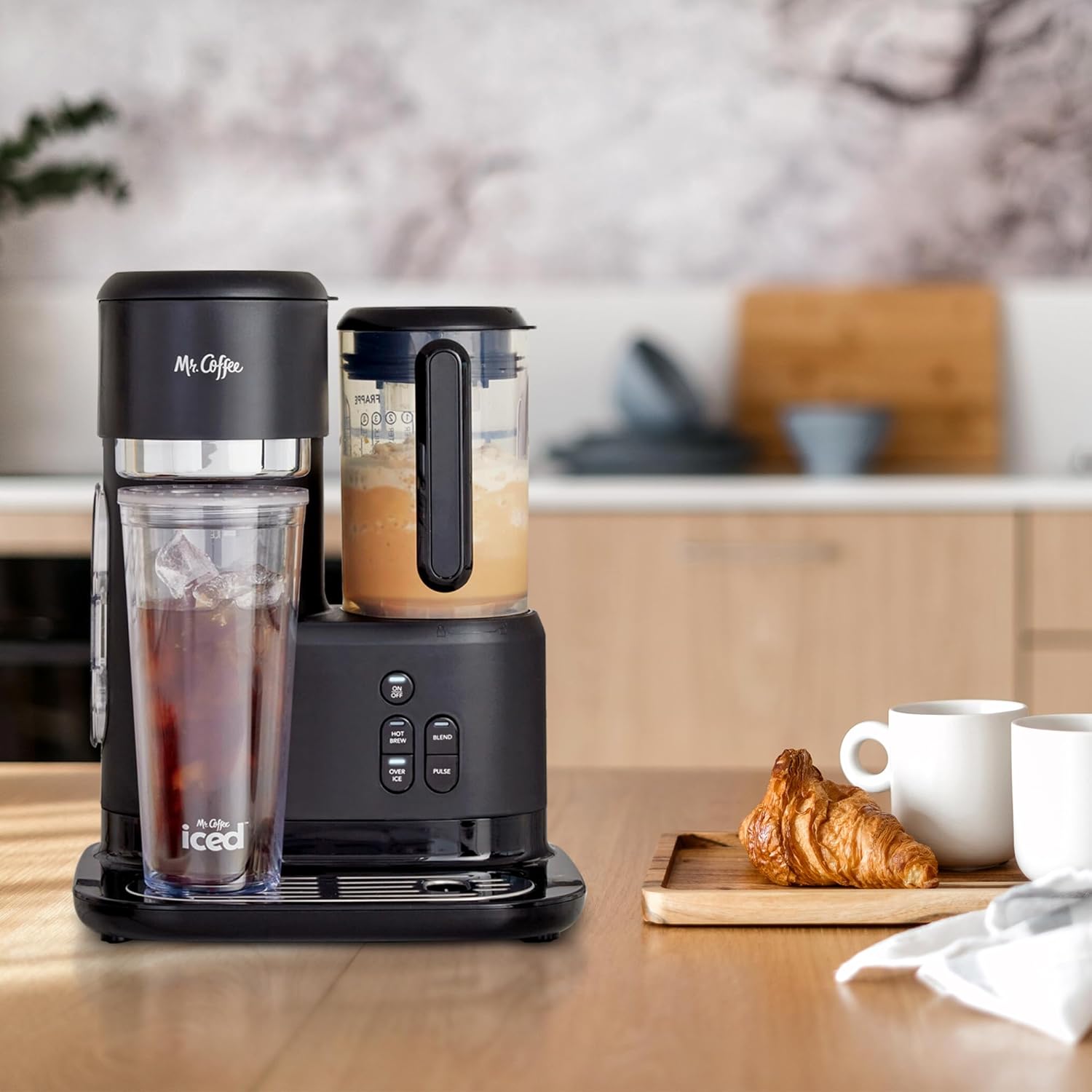 Mr. Coffee 3-in-1 Single-Serve Iced and Hot Coffee/Tea Maker with Blender with Reusable Filter, Scoop, Recipe Book, 2 Tumblers, Lids and Straws, Black · v2
