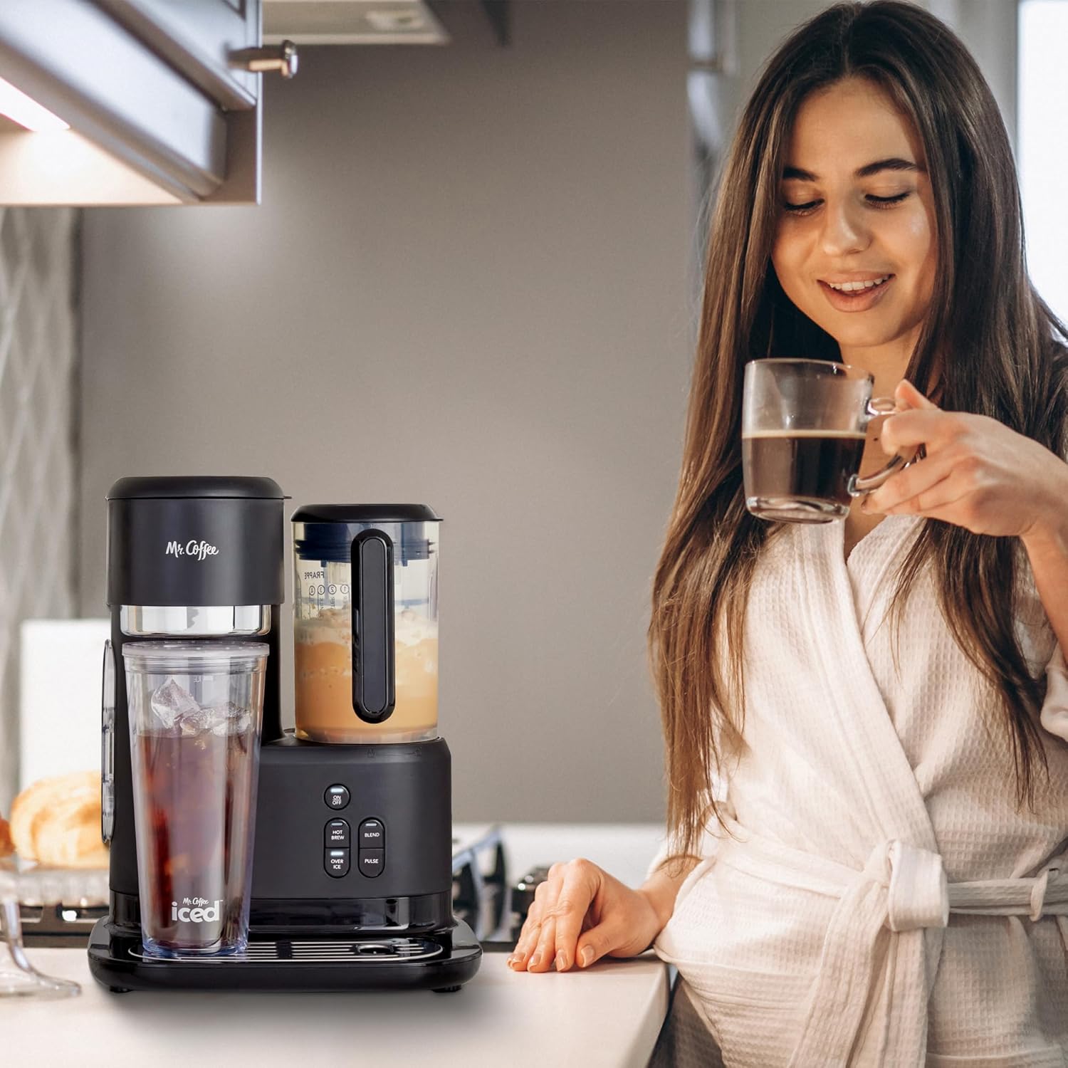 Mr. Coffee 3-in-1 Single-Serve Iced and Hot Coffee/Tea Maker with Blender with Reusable Filter, Scoop, Recipe Book, 2 Tumblers, Lids and Straws, Black · v2