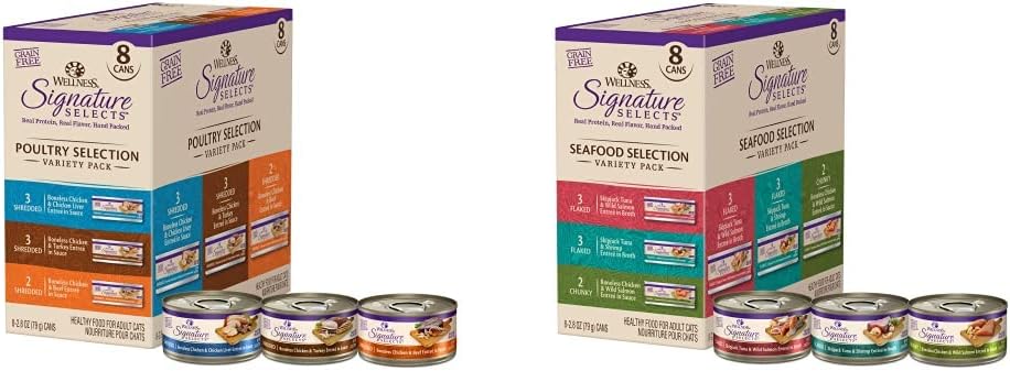 Wellness CORE Signature Selects Flaked Wet Cat Food, Seafood  Poultry Variety Pack Bundle, 2.8 Ounce Cans (Pack of 16)
