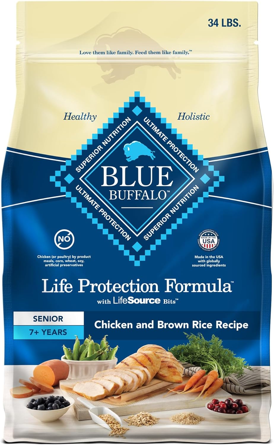 Blue Buffalo Life Protection Formula Senior Dry Dog Food, Supports Joint Health and Mobility, Made with Natural Ingredients, Chicken  Brown Rice Recipe, 34-lb. Bag · v2