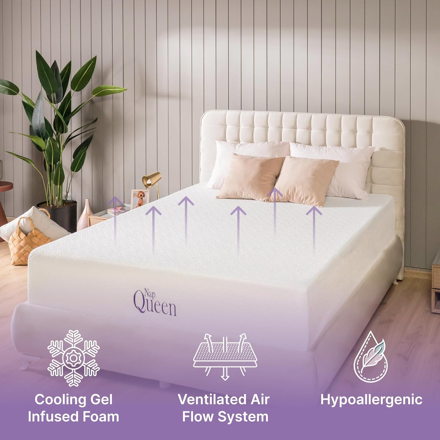 NapQueen Queen Mattress, 10 Inch Elizabeth Cooling Gel Memory Foam Mattress, Queen Bed Mattress in a Box, CertiPUR-US Certified, Medium Firm, Breathable Soft Fabric Cover · v3