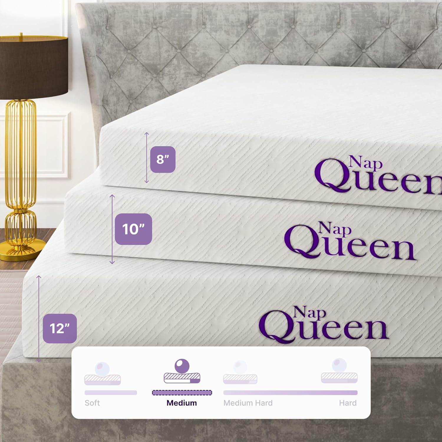 NapQueen Queen Mattress, 10 Inch Elizabeth Cooling Gel Memory Foam Mattress, Queen Bed Mattress in a Box, CertiPUR-US Certified, Medium Firm, Breathable Soft Fabric Cover · v3