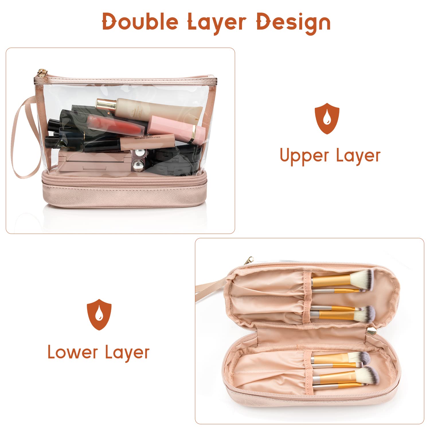 Ethereal Clear Makeup Bag, TSA Travel Makeup Organizer Bag Rose Gold Makeup Bags for Women Small Cosmetic Bag Portable Makeup Bag for Purse