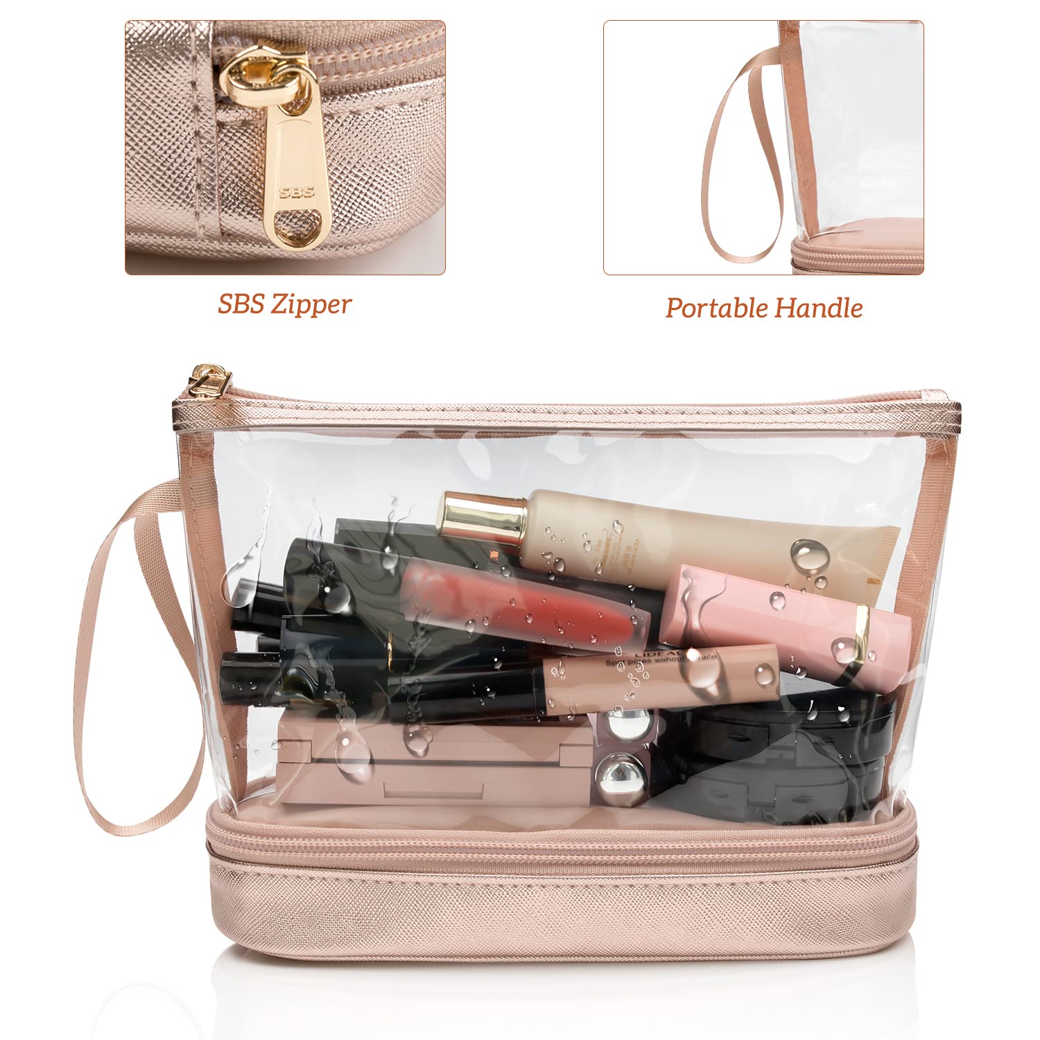Ethereal Clear Makeup Bag, TSA Travel Makeup Organizer Bag Rose Gold Makeup Bags for Women Small Cosmetic Bag Portable Makeup Bag for Purse