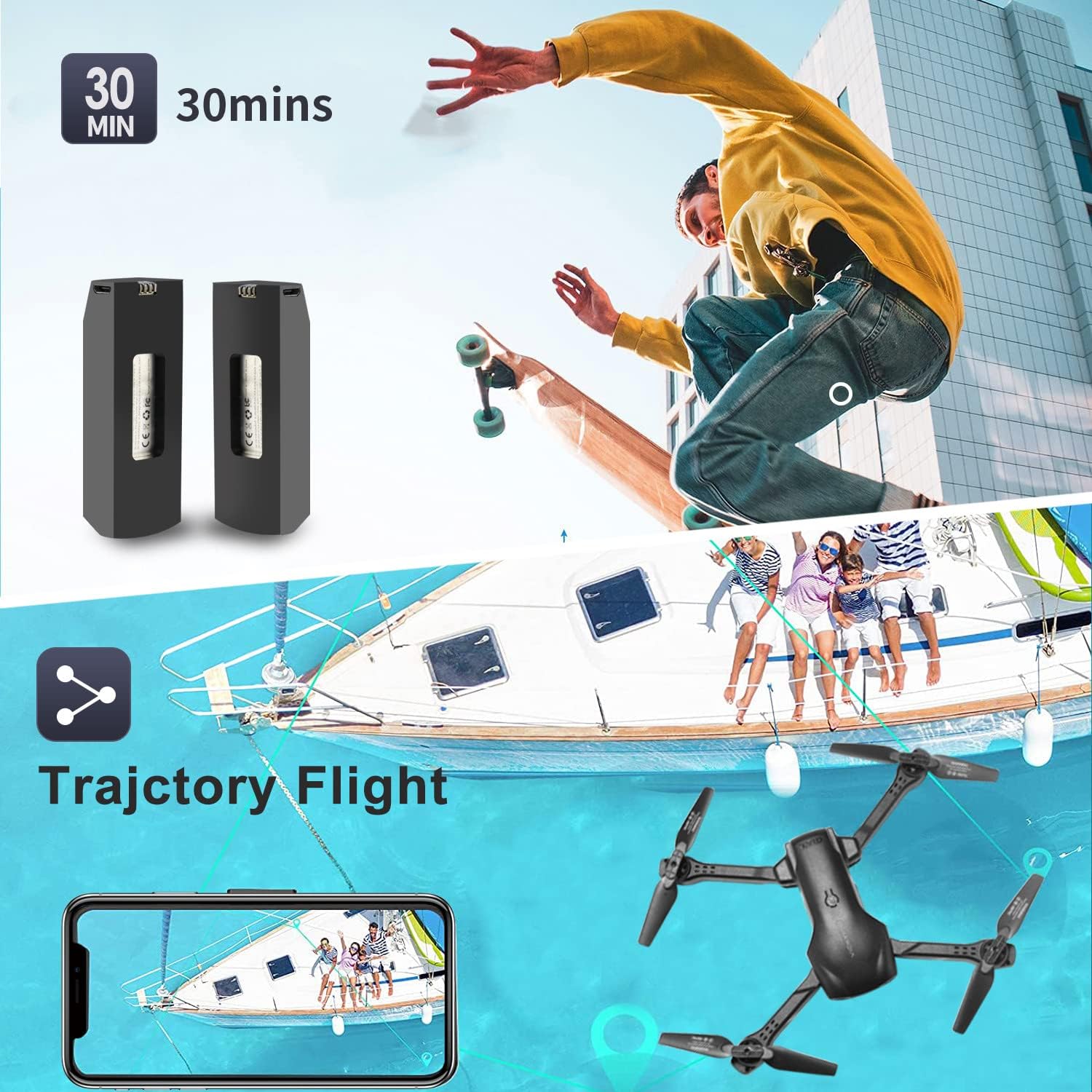 طائرة بدون طيار DRONEEYE 4DV13 مزودة بكاميرا FPV عالية الدقة 1080 بكسل للأطفال والبالغين، طائرة رباعية صغيرة تعمل بالتحكم عن بعد للمبتدئين، هدية للأولاد، وظائف نقطة المسار، تثبيت الارتفاع، صورة شخصية بالإيماءات، انعكاسات ثلاثية الأبعاد، بطاريتان، لون أسود