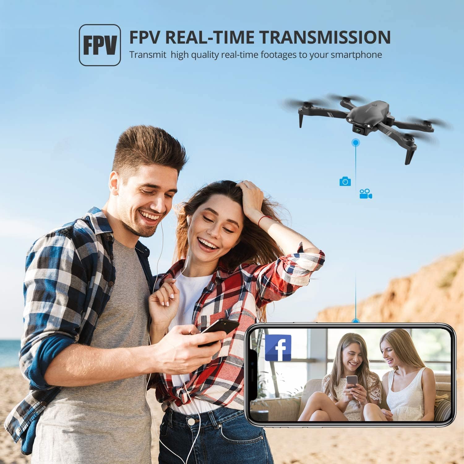طائرة بدون طيار DRONEEYE 4DV13 مزودة بكاميرا FPV عالية الدقة 1080 بكسل للأطفال والبالغين، طائرة رباعية صغيرة تعمل بالتحكم عن بعد للمبتدئين، هدية للأولاد، وظائف نقطة المسار، تثبيت الارتفاع، صورة شخصية بالإيماءات، انعكاسات ثلاثية الأبعاد، بطاريتان، لون أسود