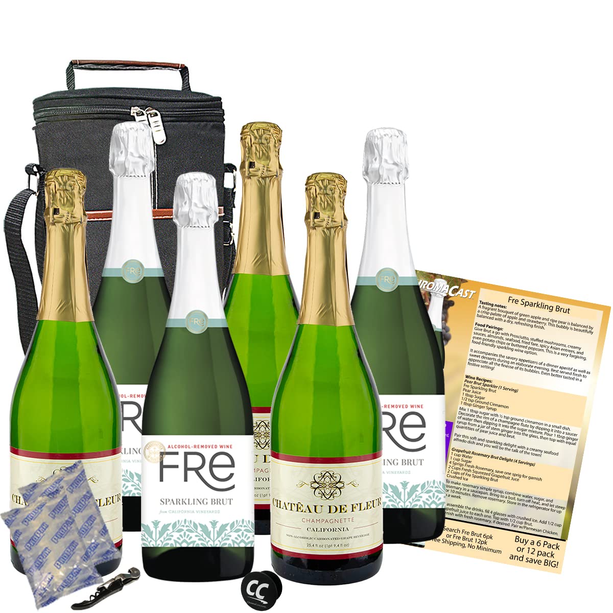 Pacchetto regalo natalizio con champagne spumante analcolico, confezione da 6 con sacchetto di vino, cavatappi, confezioni di ghiaccio Altro