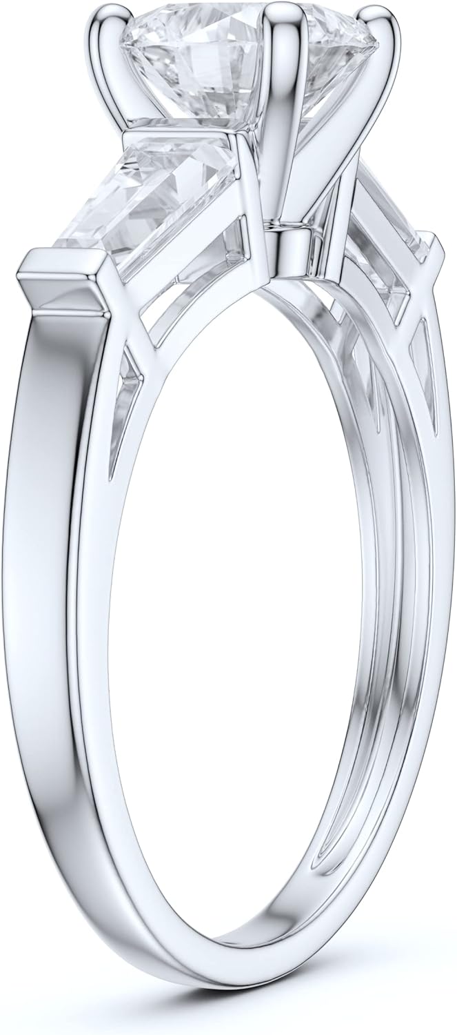 14k White Gold Tapered Baguette Side Stones 1CT Simulated Round Cut Diamond or Moissanite Engagement Ring · v2