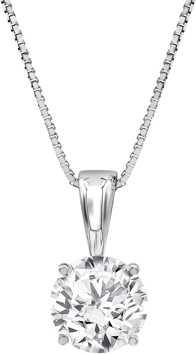 Halsketten mit Solitärdiamanten von 1/2 bis 3 Karat für Damen | Diamant im Laboranbau im Rundschliff | Anhänger aus 14-karätigem Weißgold | Edler Schmuck für sie | Zeitloses Design | Inklusive Geschenkverpackung