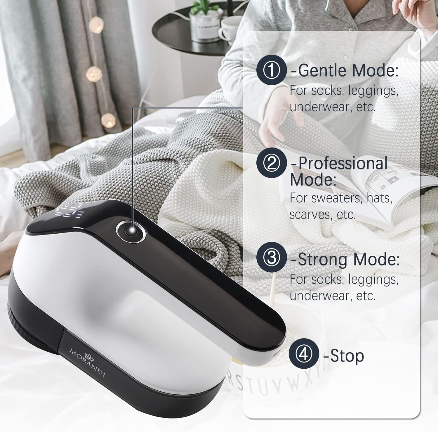 Elektrischer Stoffrasierer, wiederaufladbarer Fusselentferner von Homeleader, Pullover-Rasierer mit LED-Digitalanzeige, 3 Geschwindigkeiten und 6-flügeligen Klingen, Pillenentferner aus Stoff für Kleidung, Couch und Möbel, Weiß.