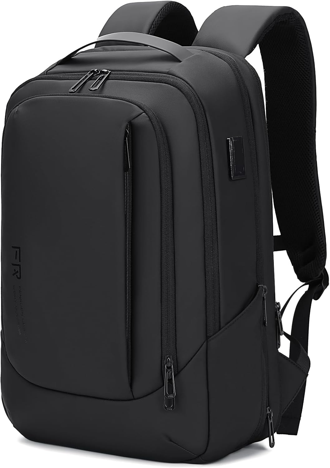 FENRUIEN Geschäftsreiserucksack für Herren, Erweiterbarer, wasserdichter Computerrucksack mit USB-Anschluss, schwarzer 15,6-Zoll-Laptop-Rucksack für College/Arbeit