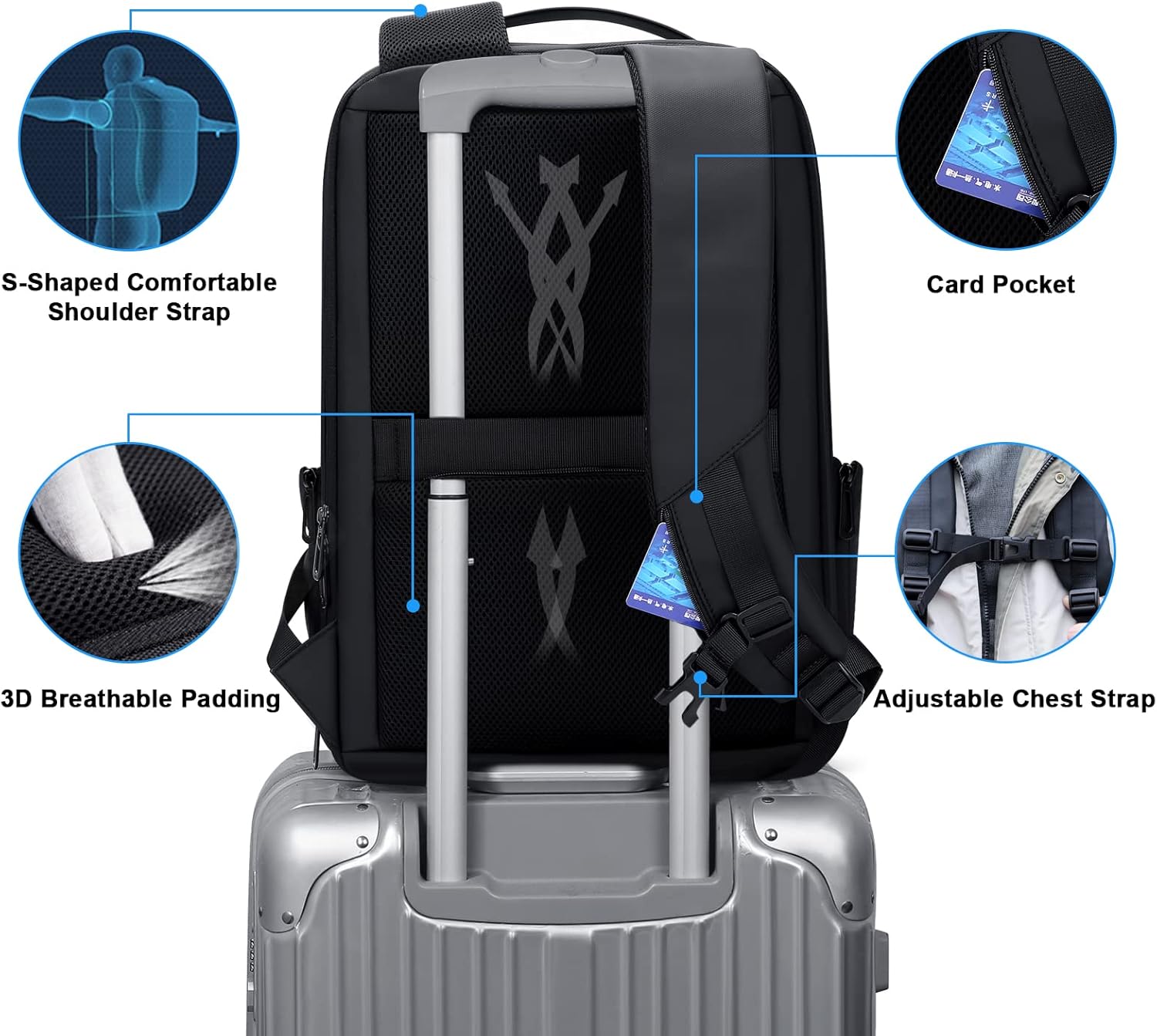 FENRUIEN Geschäftsreiserucksack für Herren, Erweiterbarer, wasserdichter Computerrucksack mit USB-Anschluss, schwarzer 15,6-Zoll-Laptop-Rucksack für College/Arbeit