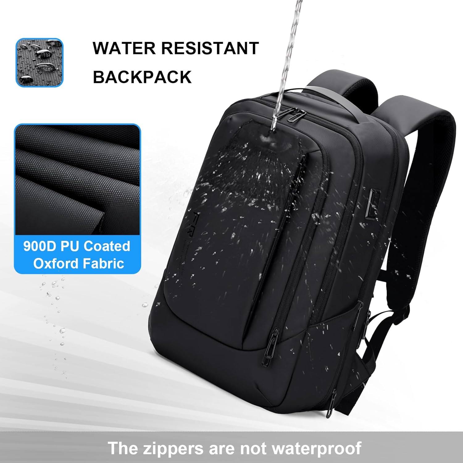 FENRUIEN Geschäftsreiserucksack für Herren, Erweiterbarer, wasserdichter Computerrucksack mit USB-Anschluss, schwarzer 15,6-Zoll-Laptop-Rucksack für College/Arbeit