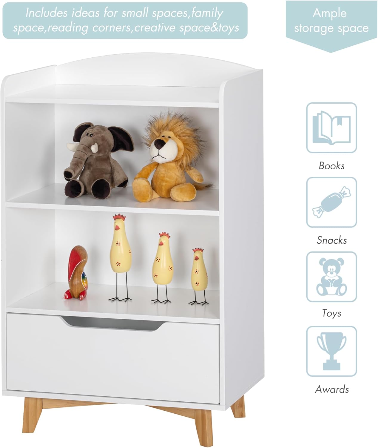 UTEX Kids Bookshelf, Children Bookcases with Storage and Drawer, Wood Kids Toy Storage Organizer for Playroom, Nursery School, White · v4