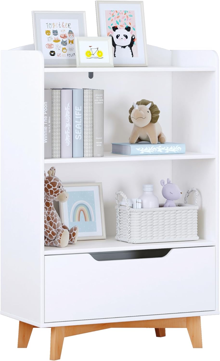 UTEX Kids Bookshelf, Children Bookcases with Storage and Drawer, Wood Kids Toy Storage Organizer for Playroom, Nursery School, White · v4