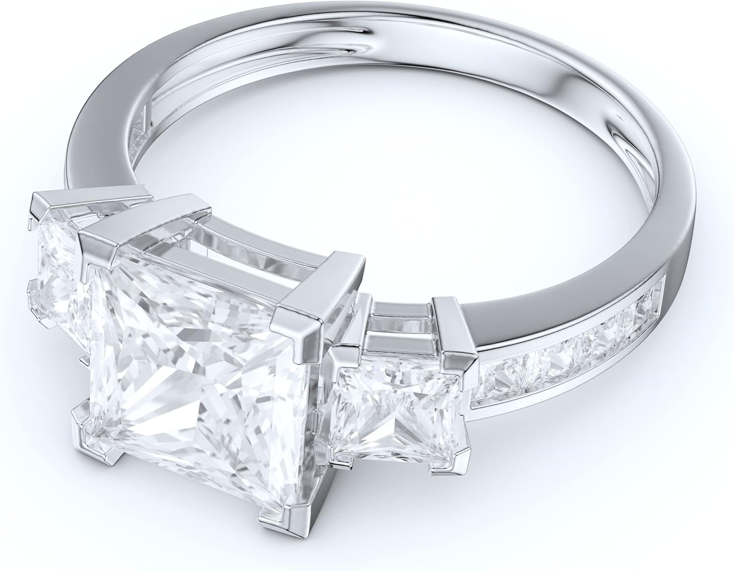 14k White Gold Three Stones All Princess Cut Simulated Diamond or Genuine Moissanite Engagement Ring 2CT Main Stone · v4