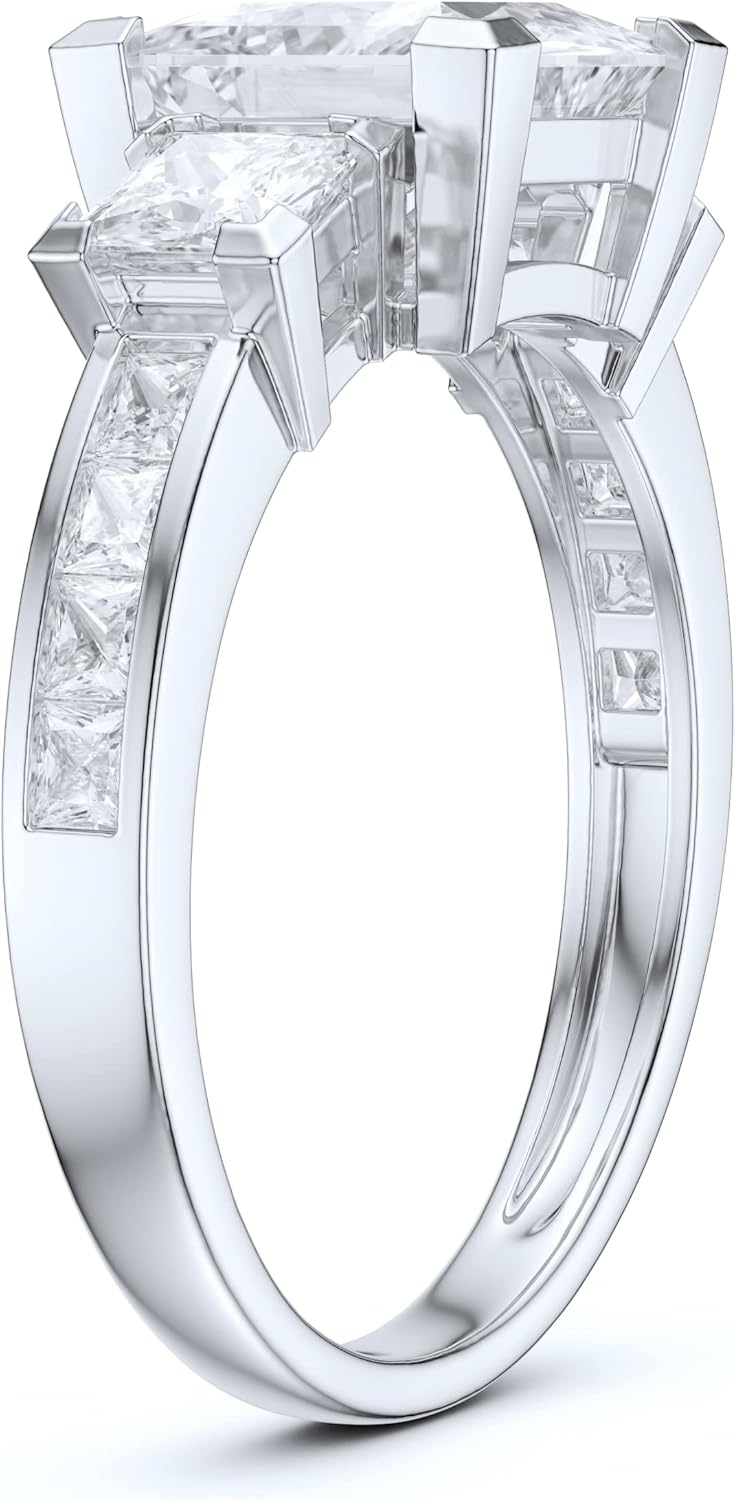14k White Gold Three Stones All Princess Cut Simulated Diamond or Genuine Moissanite Engagement Ring 2CT Main Stone · v8