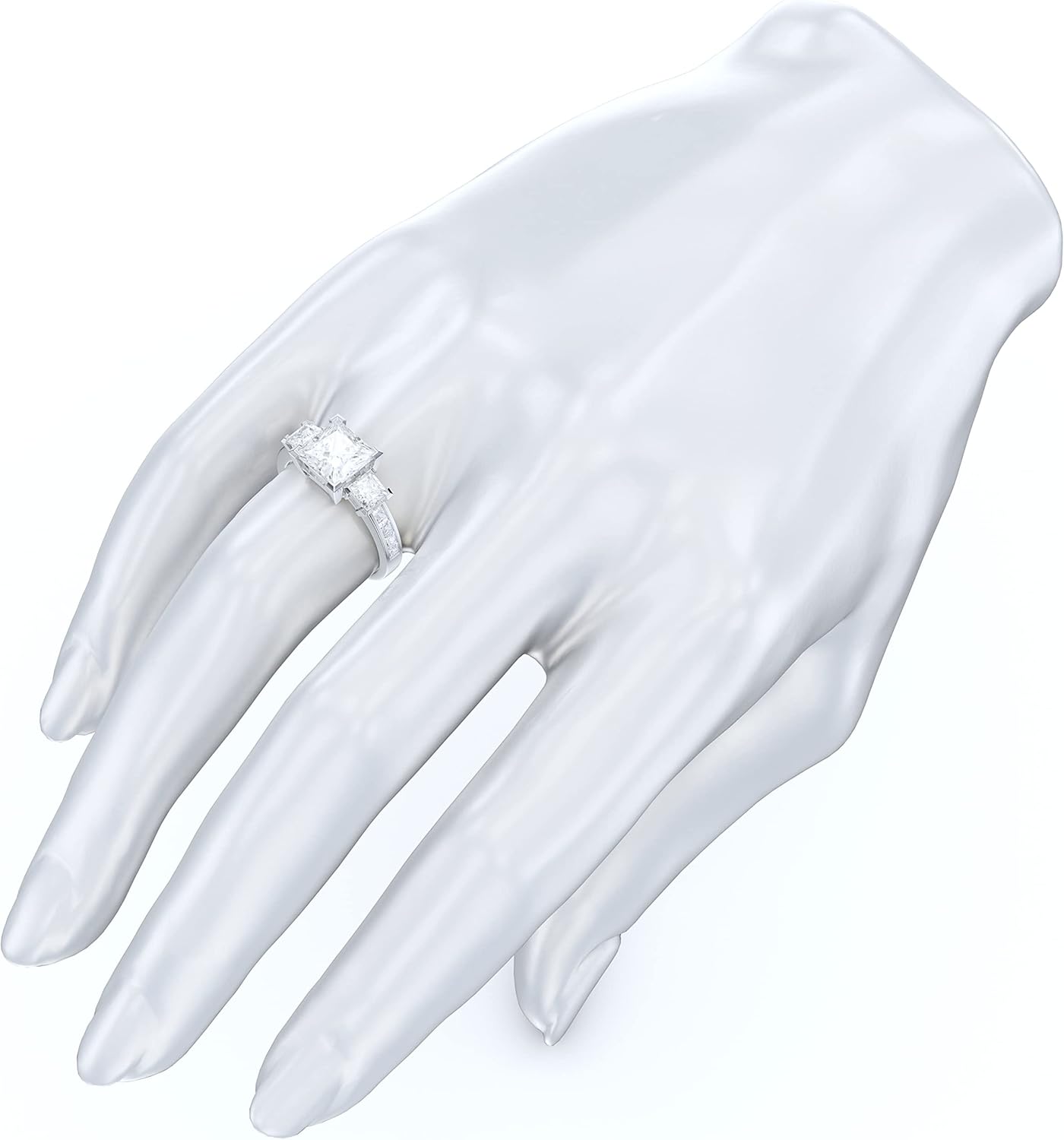 14k White Gold Three Stones All Princess Cut Simulated Diamond or Genuine Moissanite Engagement Ring 2CT Main Stone · v8