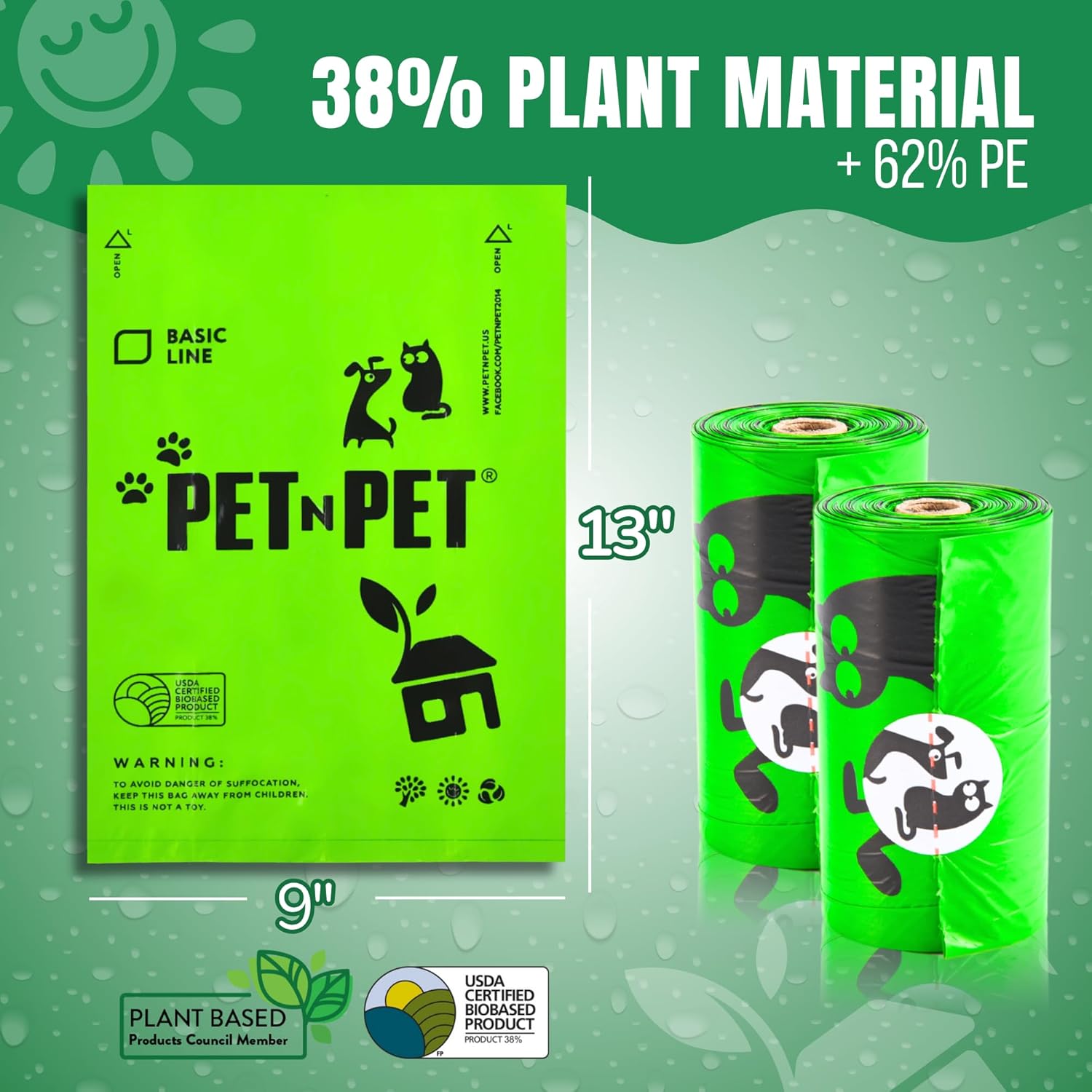 Pet N Pet Poop Bags For Dogs 540 Counts, 38% Plant Based  62% PE Dog Poop Bags Rolls, Unscented Dog Bags, Green Doggie Poop Bags, Dog Waste Bags, Cat Litter Bags, Cat Poop Bags, Pet Supplies for Dogs