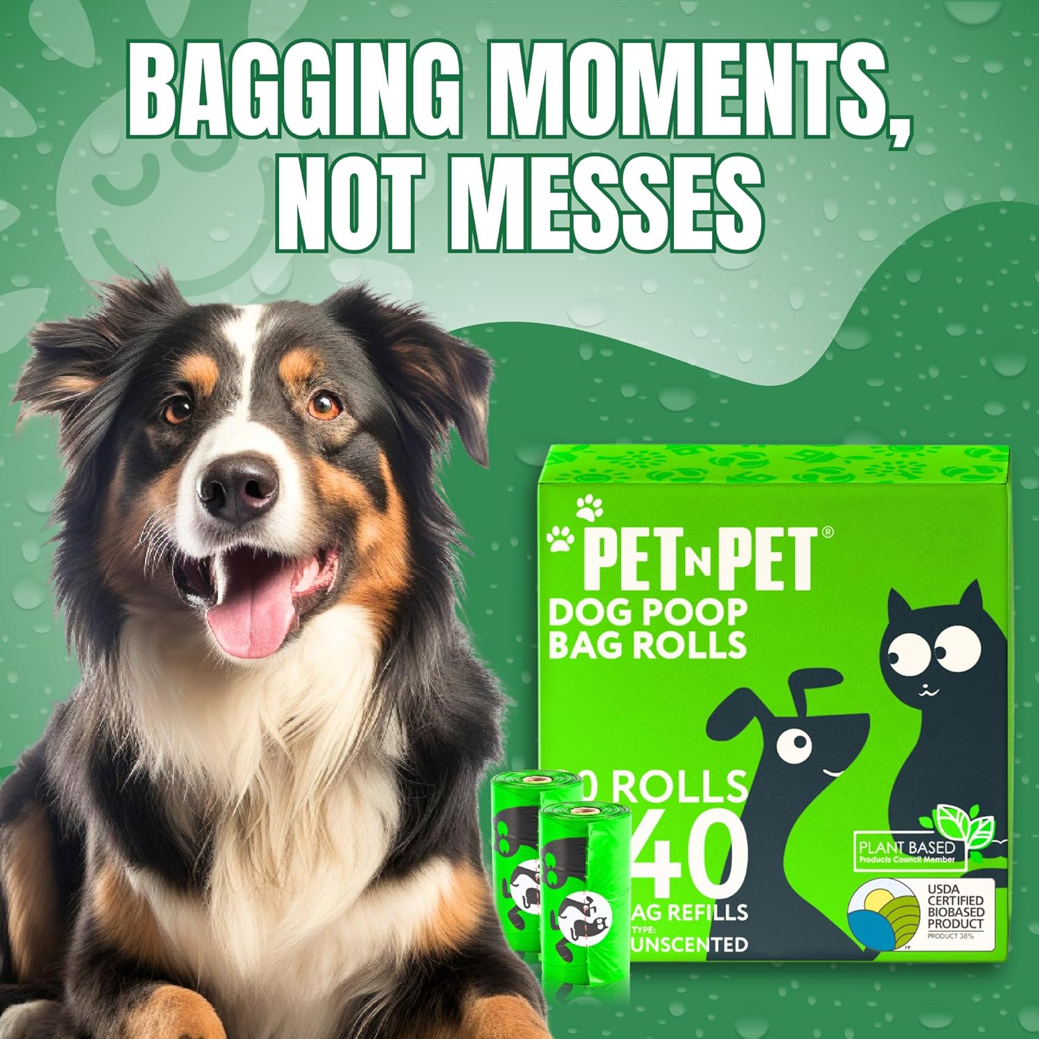 Pet N Pet Poop Bags For Dogs 540 Counts, 38% Plant Based  62% PE Dog Poop Bags Rolls, Unscented Dog Bags, Green Doggie Poop Bags, Dog Waste Bags, Cat Litter Bags, Cat Poop Bags, Pet Supplies for Dogs