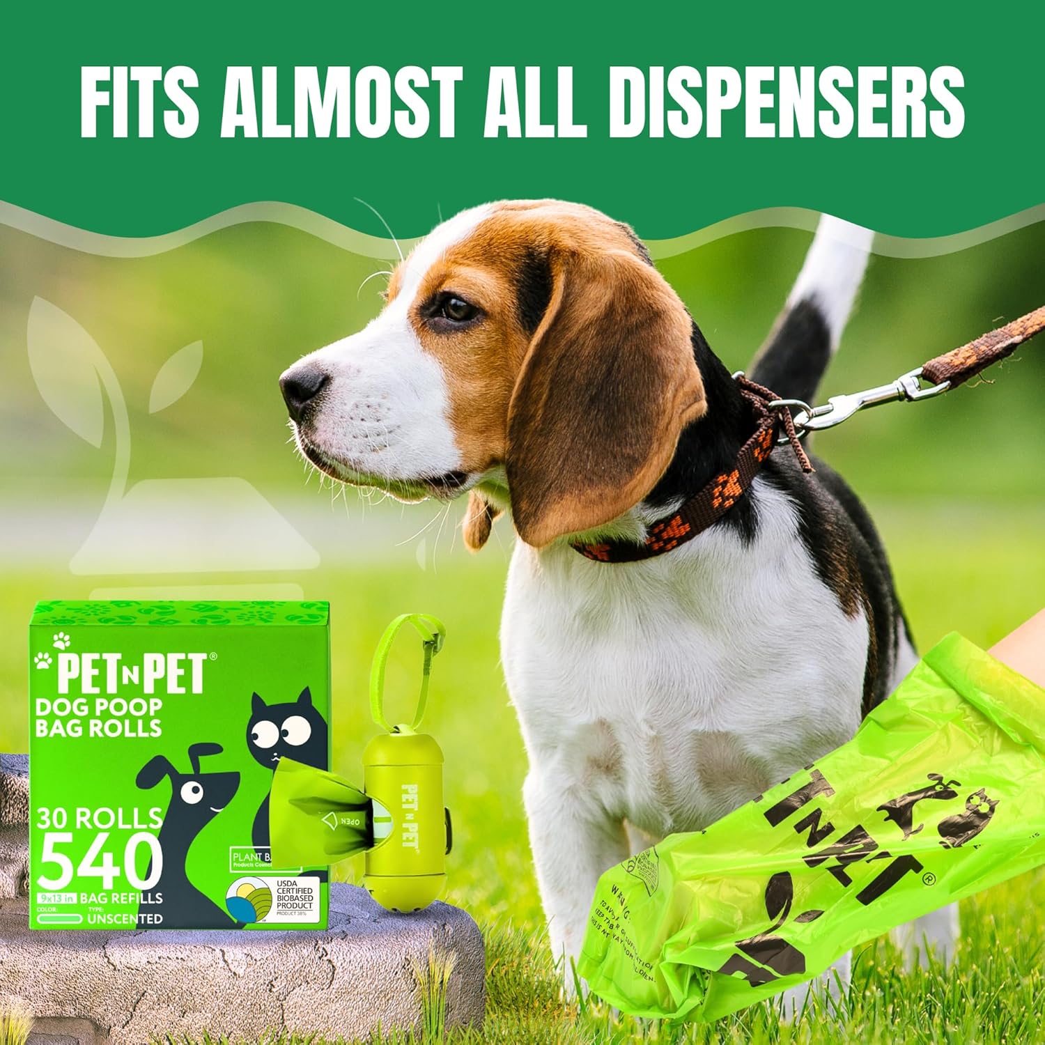 Pet N Pet Poop Bags For Dogs 540 Counts, 38% Plant Based  62% PE Dog Poop Bags Rolls, Unscented Dog Bags, Green Doggie Poop Bags, Dog Waste Bags, Cat Litter Bags, Cat Poop Bags, Pet Supplies for Dogs
