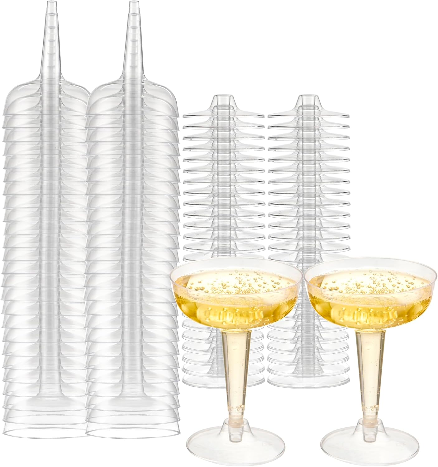 Oasis Creations Plastic Champagne Glasses Set 4.5 Ounce - Stem Cups 2 Pieces - CASE OF 300