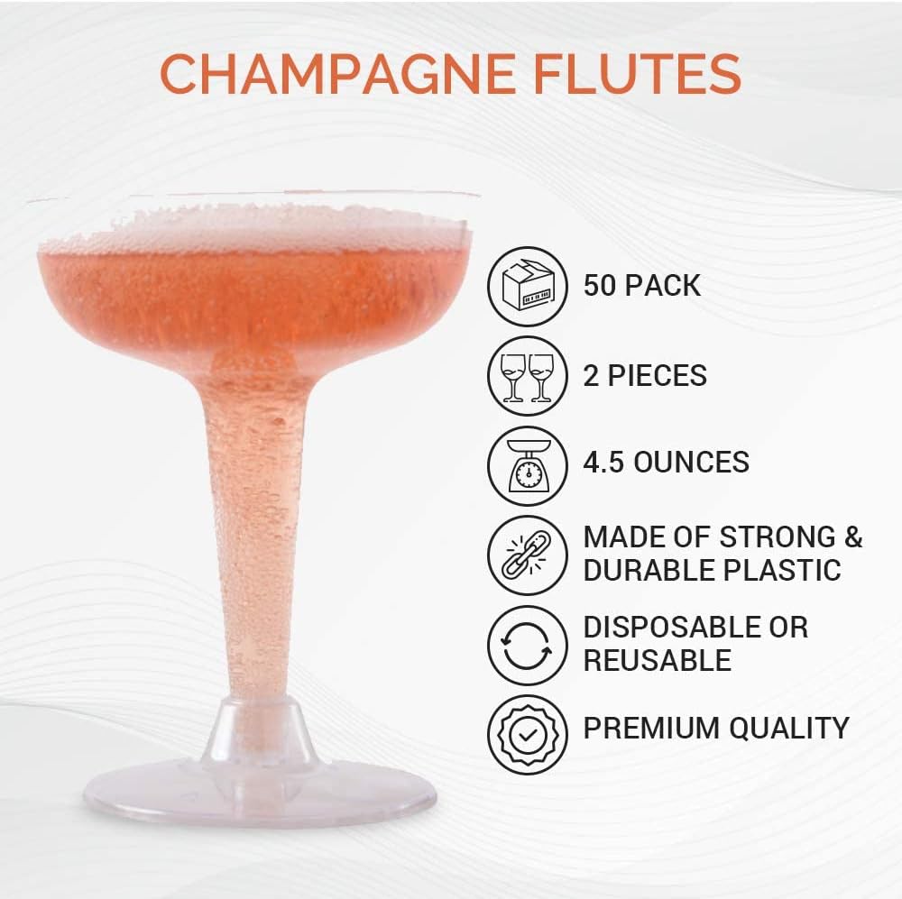 Oasis Creations Plastic Champagne Glasses Set 4.5 Ounce - Stem Cups 2 Pieces - CASE OF 300