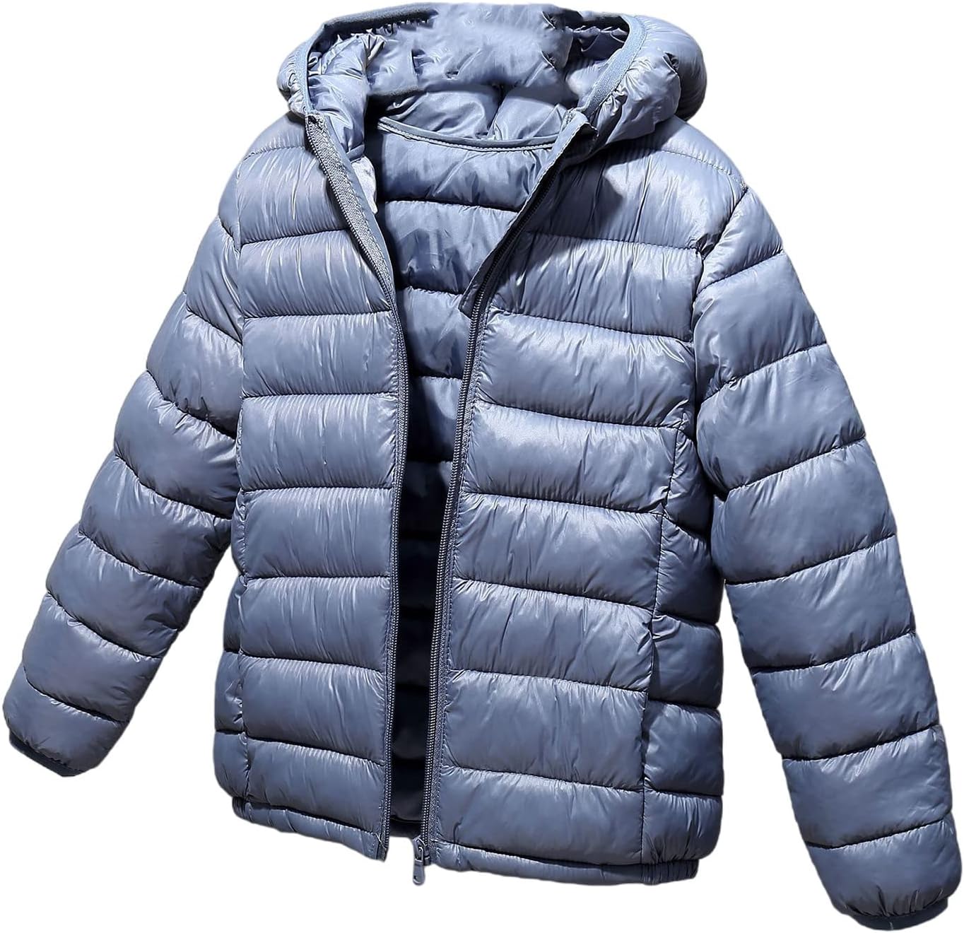 Girls Boys Winter Thick Warm Down Jacket Pockets Zipper Windproof Solid Color Hooded Coat Kids Cotton Parkas 7—14 Years Gray