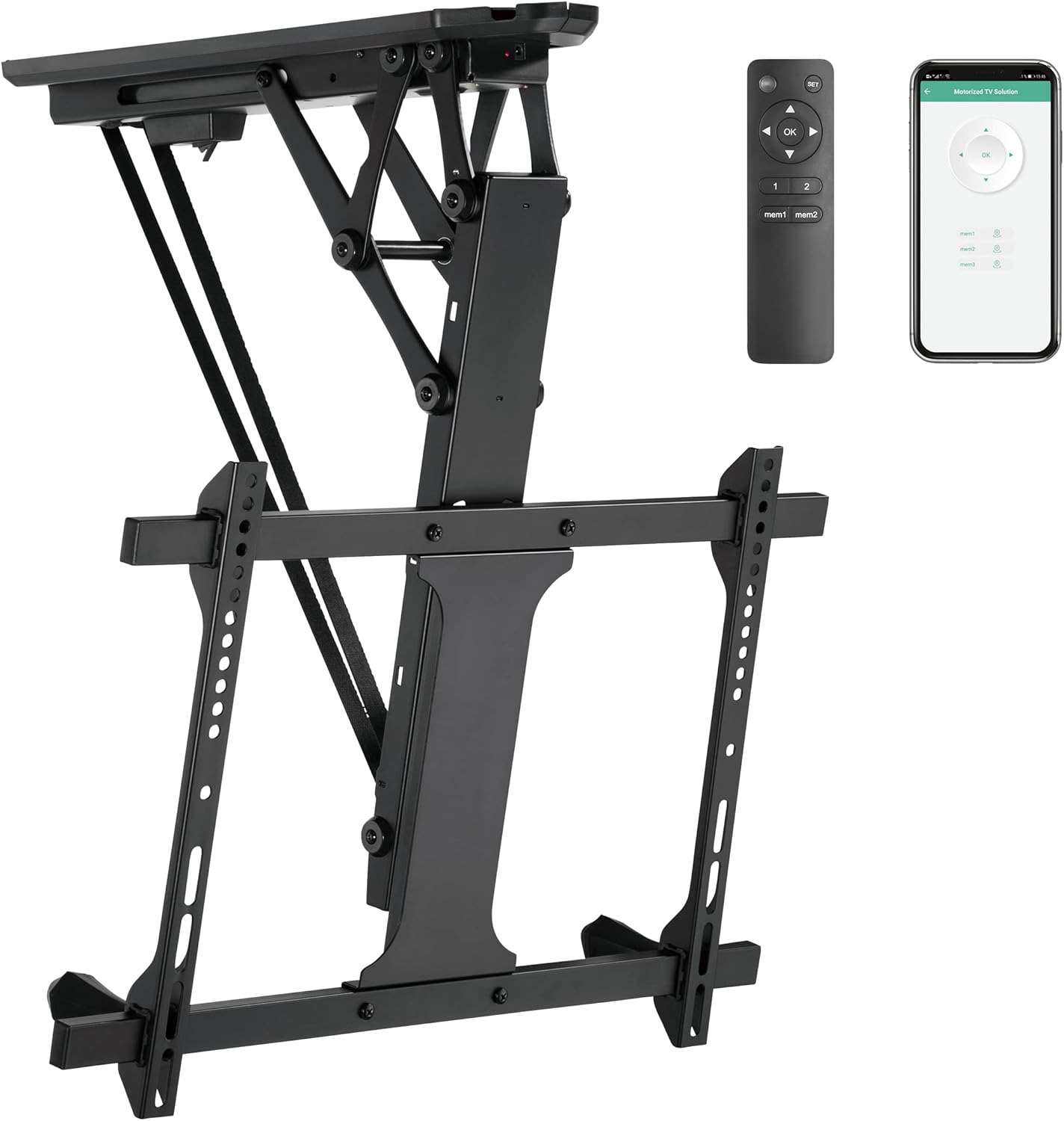 Mount-It! Electric Ceiling TV Mount with Remote and App Controller, Motorized Flip Down Pitched Roof Mount Fits 32 to 70 Inch Flat Screen TVs, Black