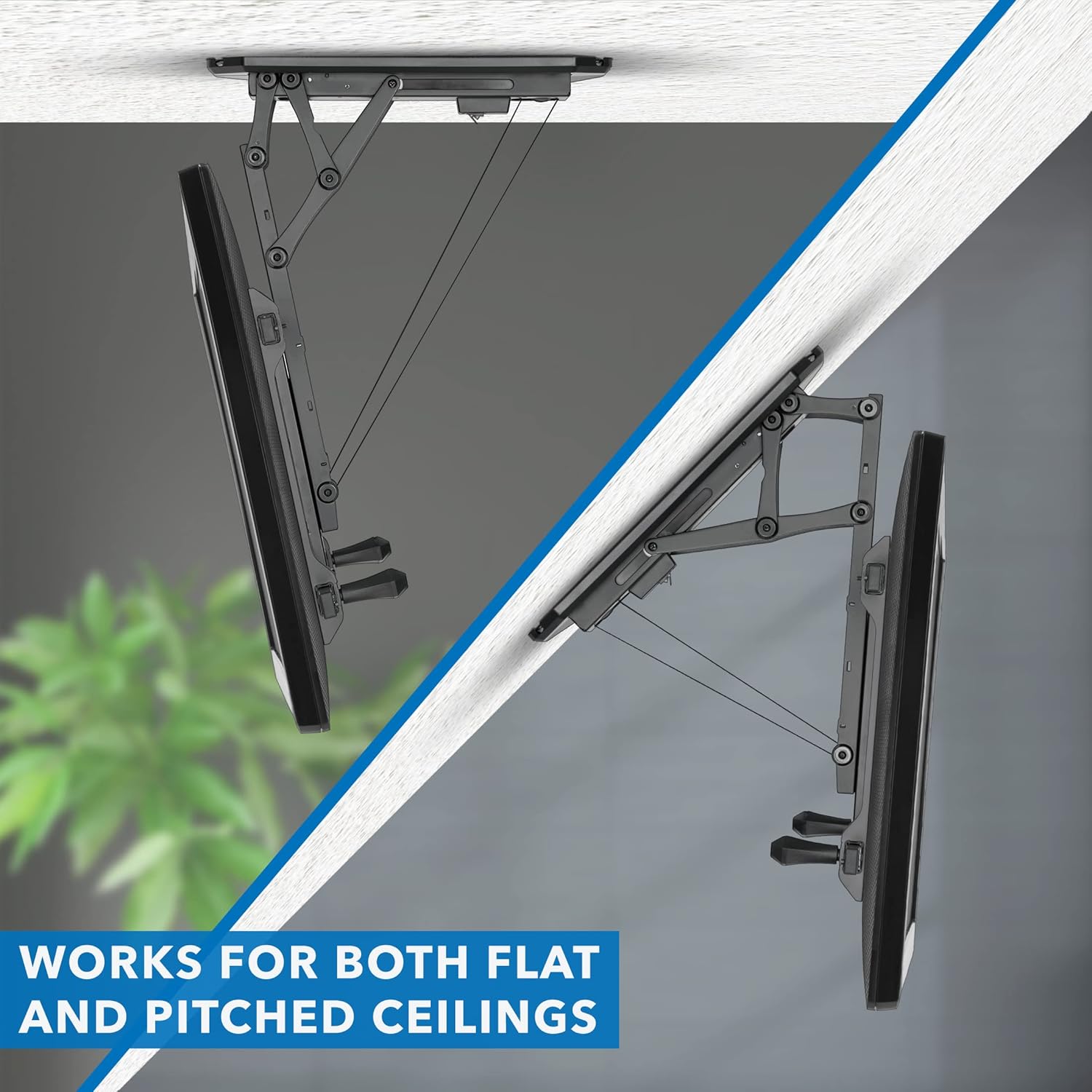 Mount-It! Electric Ceiling TV Mount with Remote and App Controller, Motorized Flip Down Pitched Roof Mount Fits 32 to 70 Inch Flat Screen TVs, Black · v11