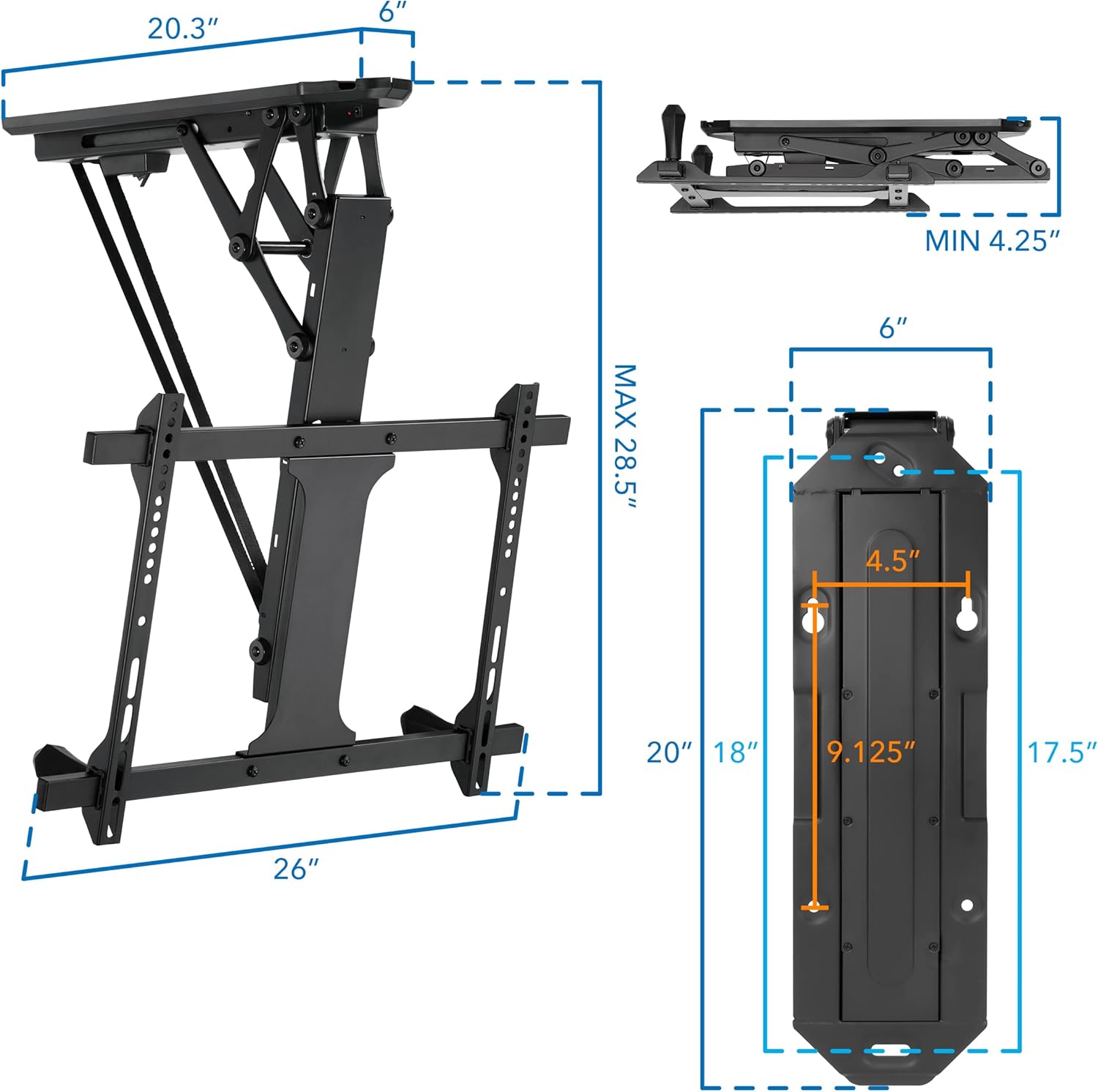 Mount-It! Electric Ceiling TV Mount with Remote and App Controller, Motorized Flip Down Pitched Roof Mount Fits 32 to 70 Inch Flat Screen TVs, Black · v11