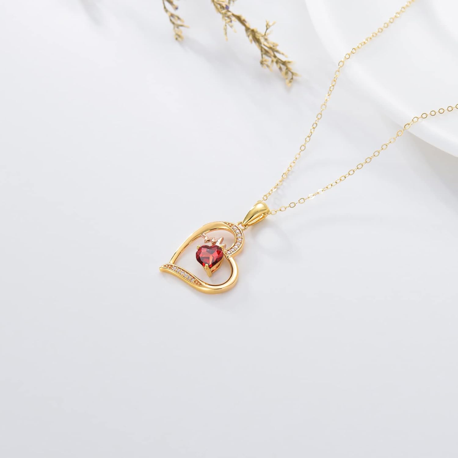 สร้อยคอจี้รูปหัวใจทองคำ 14K พร้อมทับทิม สร้อยคอรูปหัวใจ ของขวัญวันครบรอบวันวาเลนไทน์สำหรับภรรยาและแม่