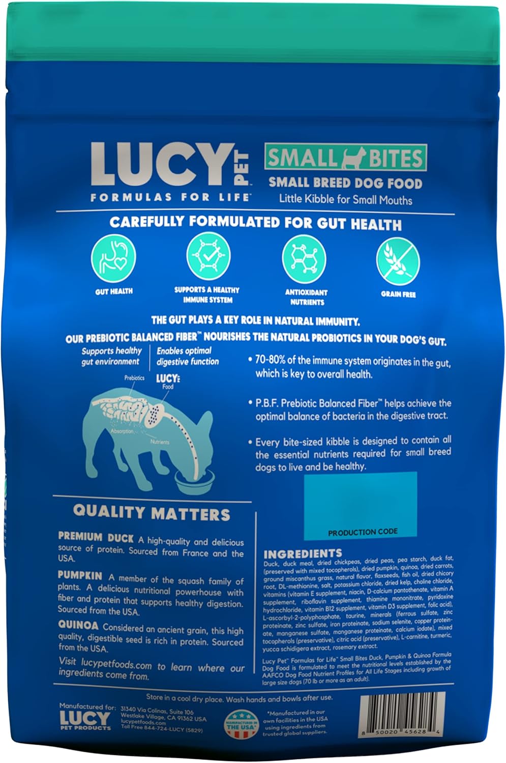 Nourriture pour chiens Lucy Pet Products, canard et potiron, quinoa, petites bouchées, 4,5 livres