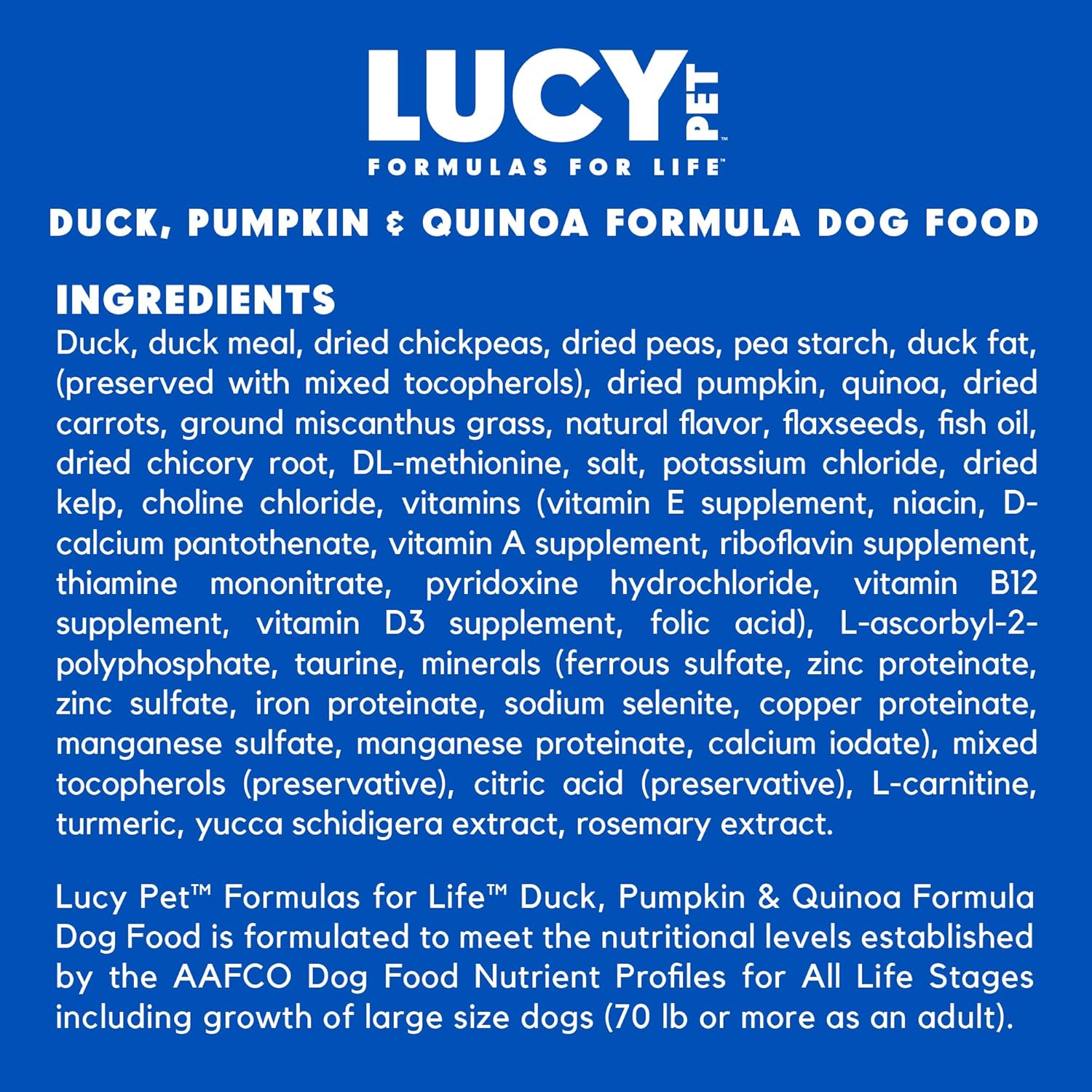 Nourriture pour chiens Lucy Pet Products, canard et potiron, quinoa, petites bouchées, 4,5 livres