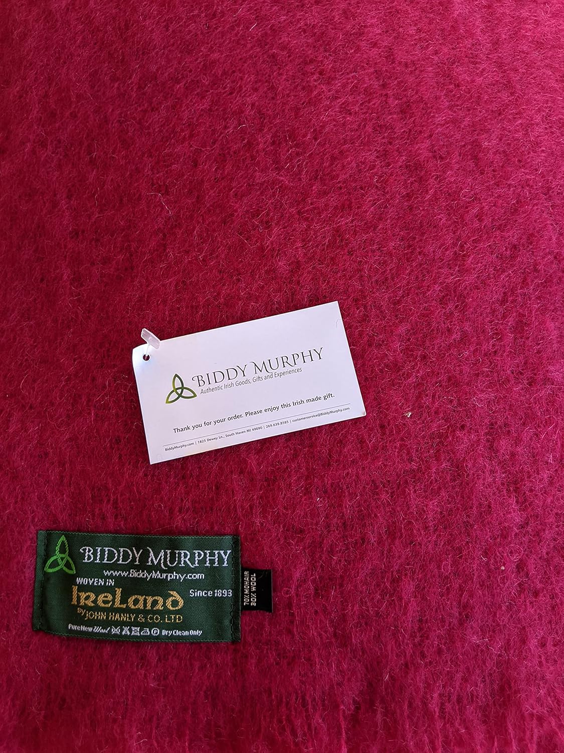Biddy Murphy, Genuine Irish Angora Mohair  Wool Throw Blanket Imported from Ireland, 72x54" Inches, Traditional Celtic Style, Super Soft Feel amp; Warmth, Solid Red · v3