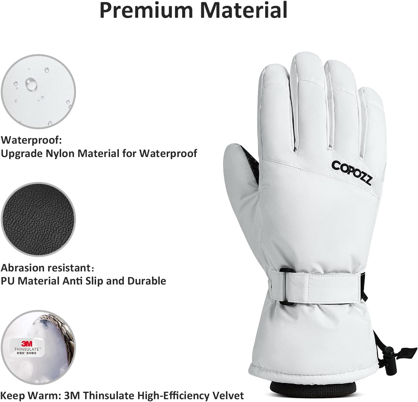 COPOZZ Ski Gloves Men Women, 3M Thinsulate Insulated Thermal Snow Gloves Windproof Winter Gloves Breathable Snowboard Gloves · v2