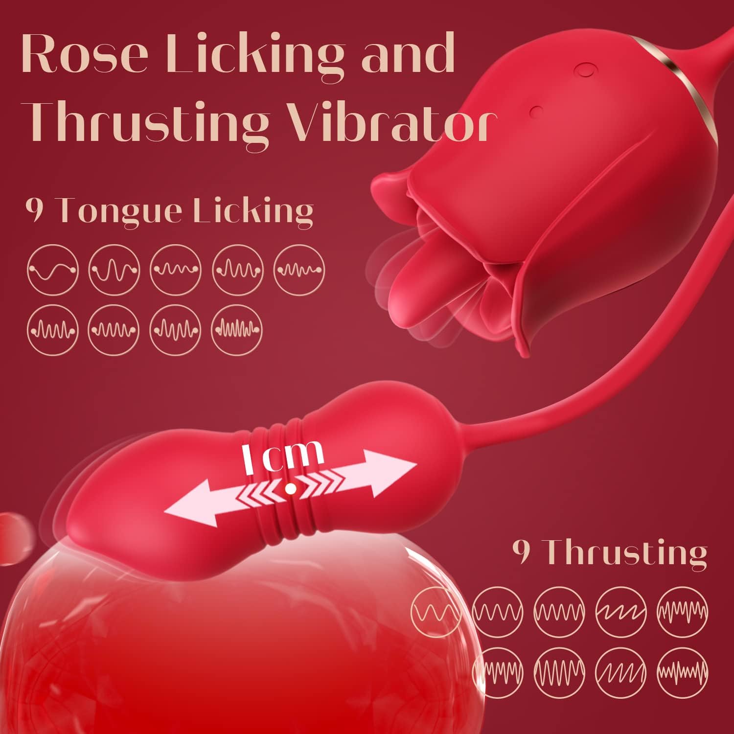 MOOLIGIRL Rose Sex Toys Dildo Vibrator - 3in1 Adult Toys Sex Stimulator for Women with 9 Tongue Licking  Thrusting G Spot Vibrators, Adult Anal Sex Toy Clitoral Nipple Licker for Woman Man Couples · v2